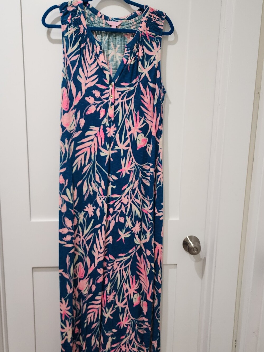 Lilly Pulitzer Maxi Dress Green-blue with Pink Floral Print